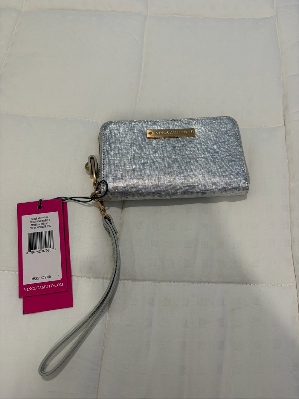 Vince Camuto Silver Metallic Wristlet with Gold Hardware